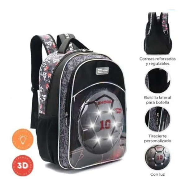 Mochila con luz fútbol pelota red termoformado 32 x45 x15 cm 18