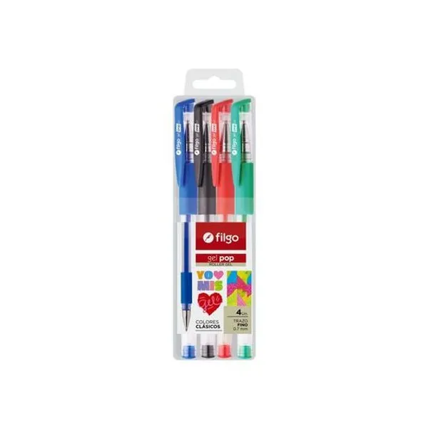 Bolígrafo gel 0.7 mm clásico gel pop blister x4 Filgo - g