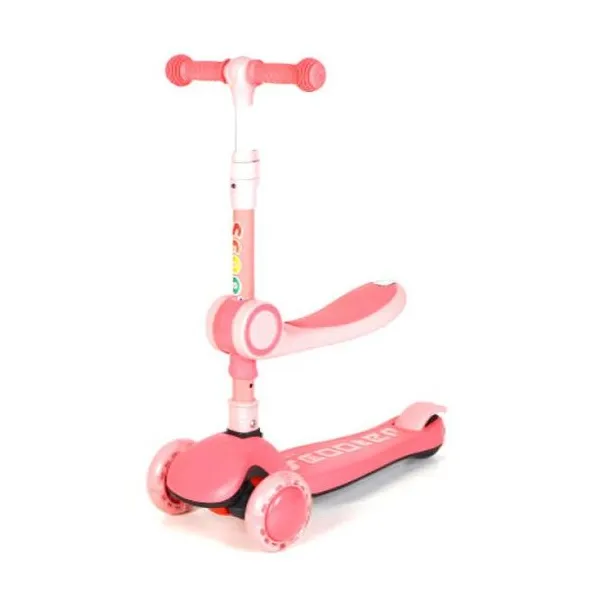 Monopatín rosa plegable con asiento, música y ruedas con luz