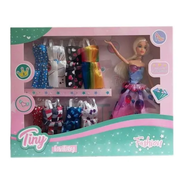 Muñeca Tiny fashion vestidos cortos 42x33x6 cm