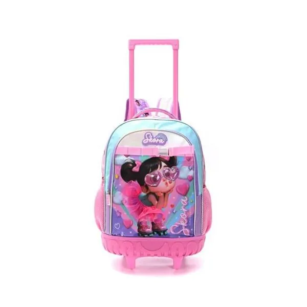 Mochila 18" con carro nenas cool tutu rosa Skora