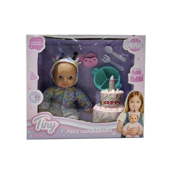 Bebé Tiny vera con sonido 32 cm feliz cumpleaños con accesorios en caja 31x28x13 cm