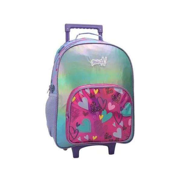 Mochila 18" con carro corazones tornasolada muaa