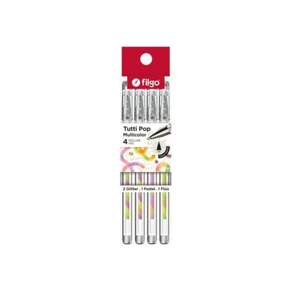 Bolígrafo roller gel tutti pop 1 mm (glitter pastel fluo) x4 unidades multicolor - gptpop