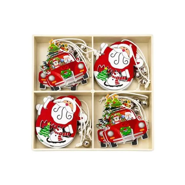 Set de adornos madera papá noel/auto 5.50x6 cm 12pzs en caja