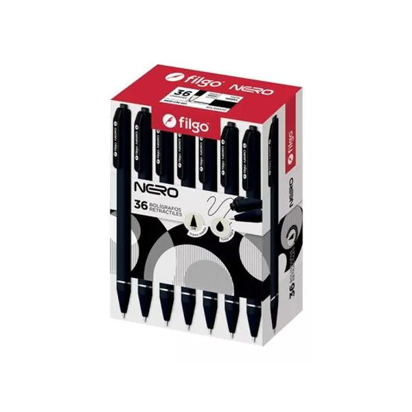 Bolígrafo retractil nero 1.0 mm caja x36 Filgo
