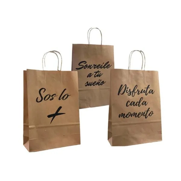Bolsa de papel kraft frases con manija 18 x20 cmx 10 unid.