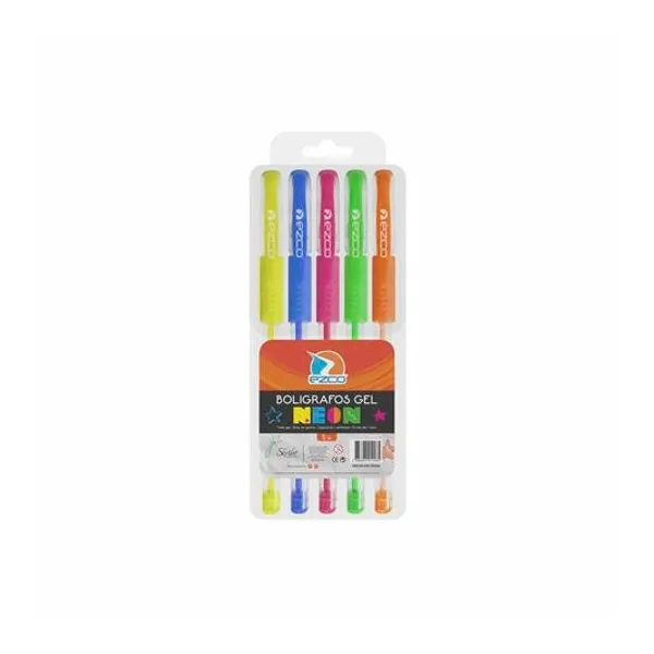 Bolígrafo gel neon 1 mm en blister x5 Ezco