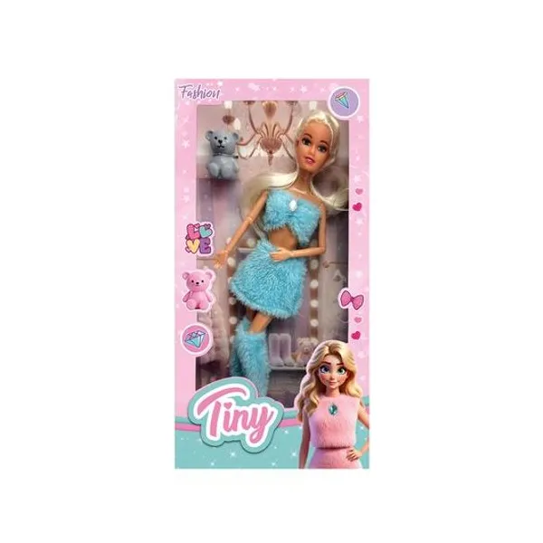 Muñeca Tiny fashion con osito en caja 15x31x6 cm