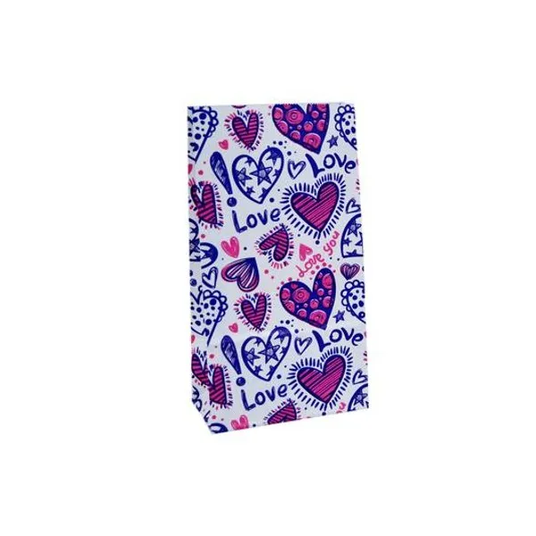 Bolsa cotillon corazones 12.5x7x24.5 cm x unidad