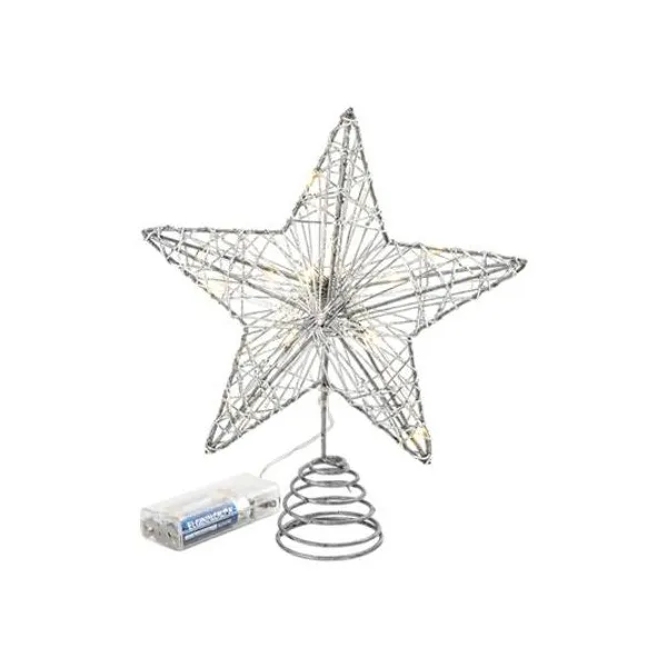 Puntal estrella plateada con luz a pila 25 cm x1