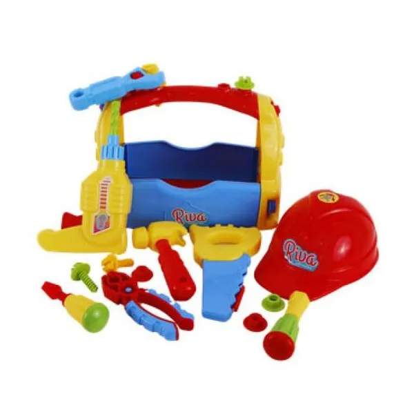 Caja de herramientas con casco y agujereadora