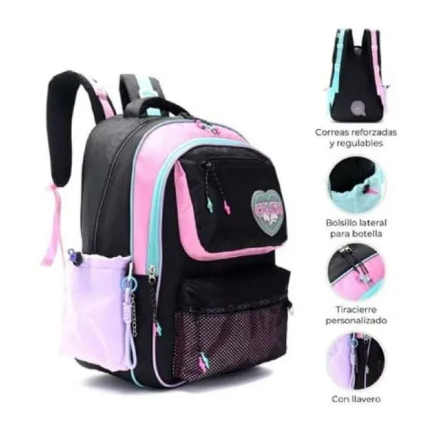 Mochila lettering crush con llavero 32 x45 x15 18