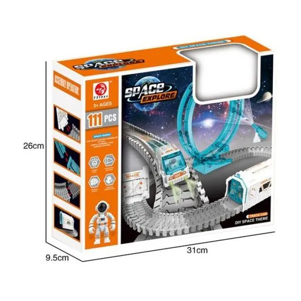 Pista espacial 360° con auto espacial y vagón, astronauta, proyector, luces y ac
