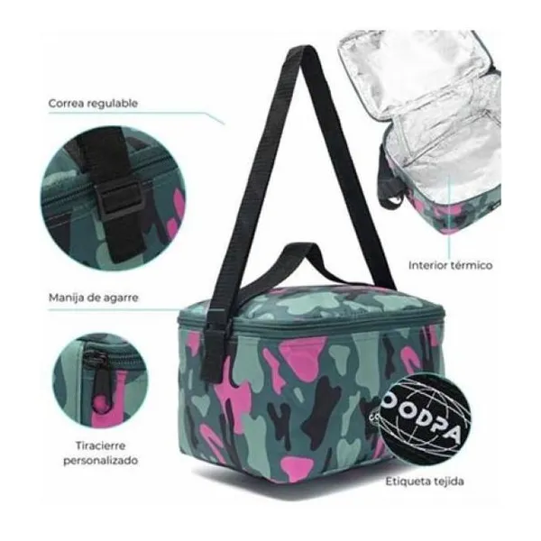 Lunchera goodpak print camuflado fucsia 14x22x15 cm