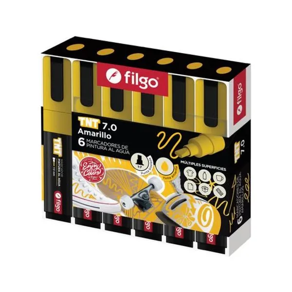 Marcador de pintura al agua tnt punta biselada 1/7 mm amarillo caja x6 Filgo