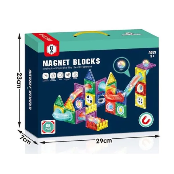 Juego magnético para armar laberintos de toboganes.