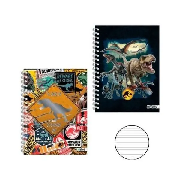 Cuaderno 16x21 cm rayado 80 hojas tapa dura con espiral jurassic world Mooving