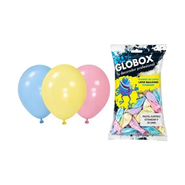 Globo 5" liso estandar pastel surtido bolsa x50 globox