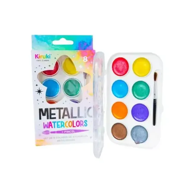 Acuarelas kiruki metalicos estuche x8 colores con pincel
