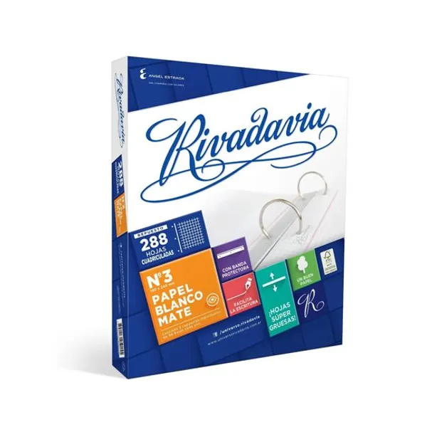 Repuesto esc.rivadavia tamaño carta con banda x288 hs.cuaderno