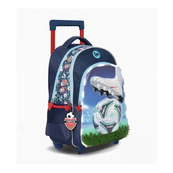 Mochila 18" con carro champion con luz led x unidad colores surtidos footy