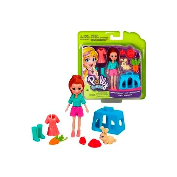 Muñeca polly pocket lila y su conejito 16.5x16 cm