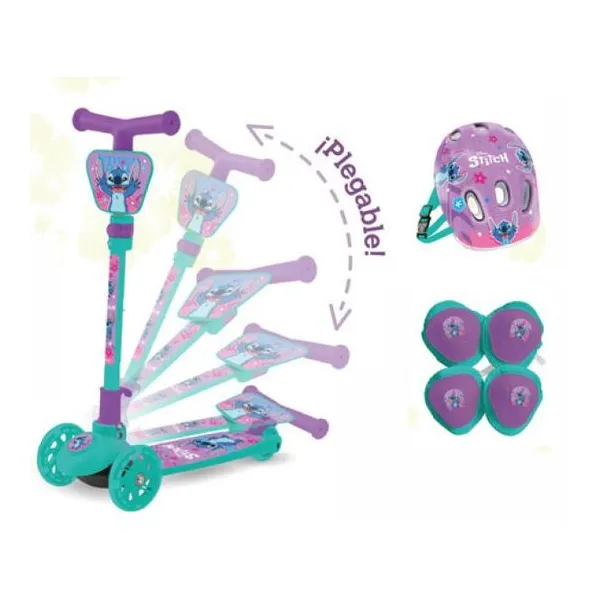 Monopatin plegable Stitch + kit de protección