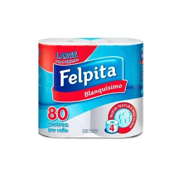 Papel higienico felpita blanquisimo hoja simple 4 x80 mts