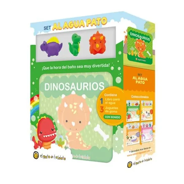 Dinosaurios- set al agua pato, libro para el agua+3 muñequitos de goma