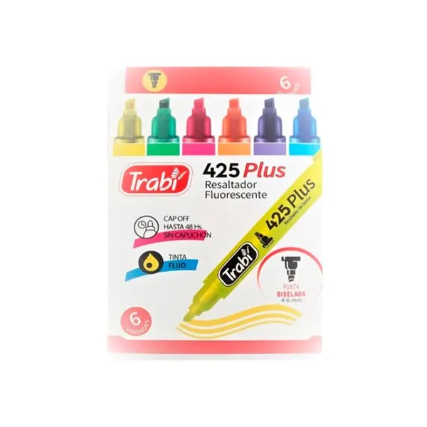 Resaltador trabi 425 plus caja x6 colores surtidos