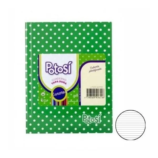 Cuaderno 16x21 cm rayado 42 hojas tapa dura a lunares potosi