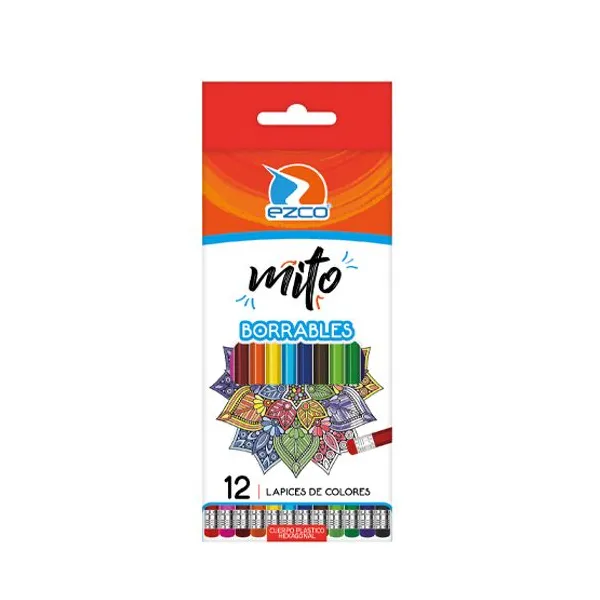 Lápices de colores Ezco mito borrables largos x12 unid.