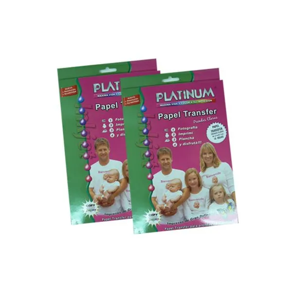 Papel platinum tamaño a4 transfer prendas claras x10 hs.