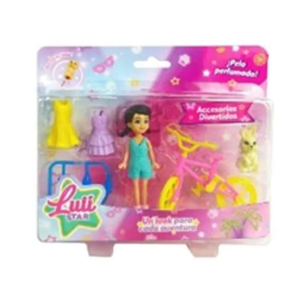 Mini muñeca lulistar con su bici y accesorios