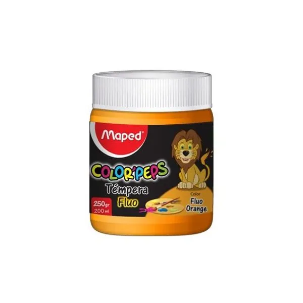 Témpera fluo naranja 200 ml en pote Maped