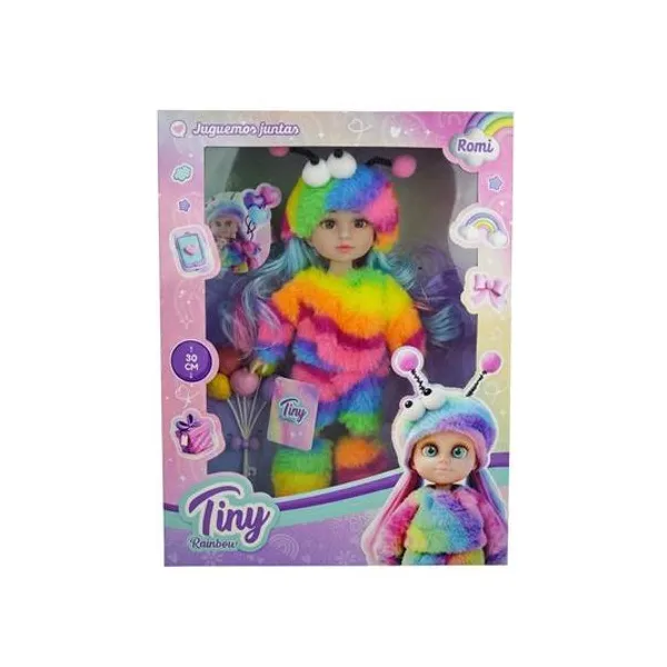 Muñeca Tiny rainbow romi 30 cm en caja 26x34x7 cm