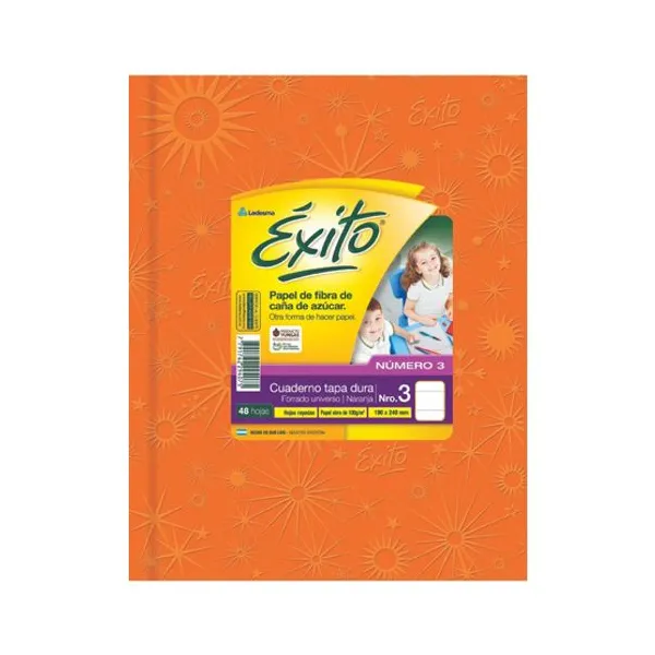 Cuaderno tapa dura Éxito 3 forr.19x23,5 x48 hs.ray.naranja