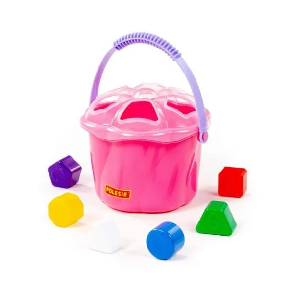 Shape sorting bucket pink, 6 pcs