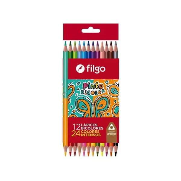 Lápiz de color largo dual de madera Pinto caja x12 Filgo