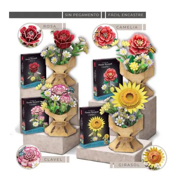 Bouquet de flores 3d, puzzle tridimensional. cada