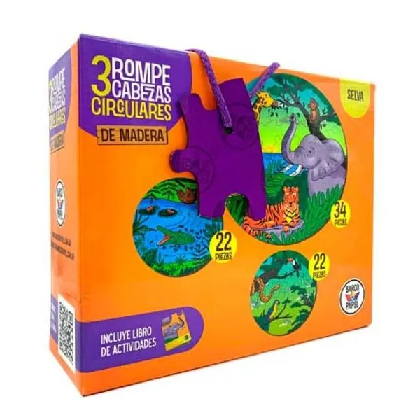 Rompecabeza madera circular x3 - selva -