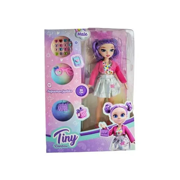 Muñeca Tiny rainbow 26 cm con accesorios sorpresa en caja 21x31x6 cm