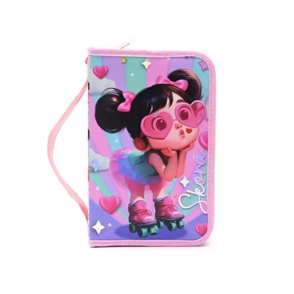 Cartuchera 1 piso desplegable nenas cool tutu rosa 22x14x6 cm Skora
