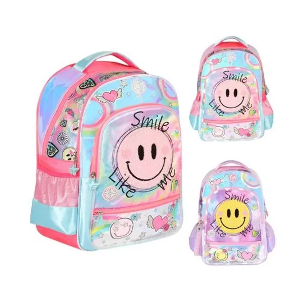 Mochila 18" espalda smile con luz led x unidad colores surtidos footy