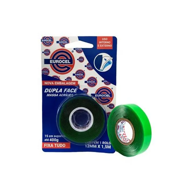 Cinta doble faz masa acrilica 12mmx1.5 mts blister x unidad eurocel