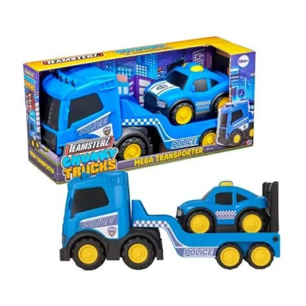 Teamsterz camiones robustos camión transportador + auto de policia 40 cm