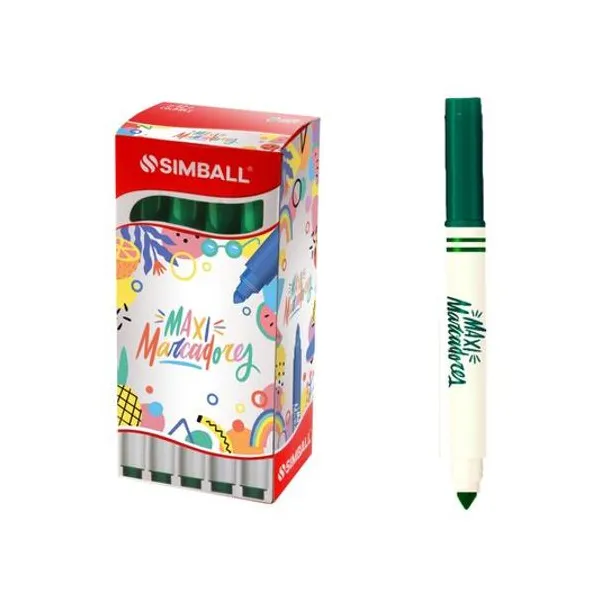 Marcador escolar maxi jumbo punta conica verde caja x12 unidades Simball