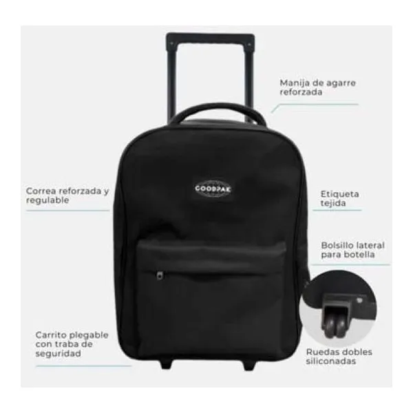 Mochila goodpak con carro rueda doble negra 43x30x17 cm