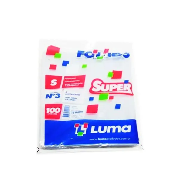 Folios luma plast.super resistente t/escolar x100 unid.